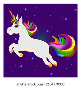 cute unicorn on a purple background.