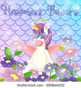 Cute Unicorn On Rainbow Fish Scales Background Illustration