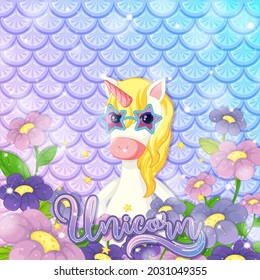 Cute Unicorn On Rainbow Fish Scales Background Illustration