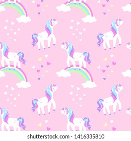 
cute unicorn on a rainbow seamless pattern