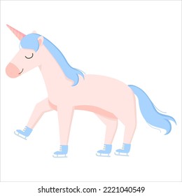 Cute unicorn on skates celebrating new year