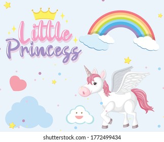 Cute unicorn on the sky background illustration