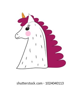 Cute unicorn on a white background. Vector illustration
