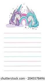süßes Einhorn auf weißem Hintergrund. Notenblatt