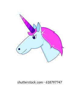 Cute unicorn on a white background. It can be used for sticker, badge, card, patch, phone case, poster, t-shirt, mug etc.