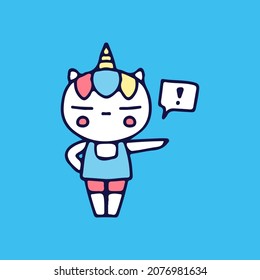 Cute unicorn with order gesture illustration. Vector graphics for t-shirt prints and other uses.