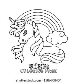Cute Unicorn outline drawing for Coloring Book for kids