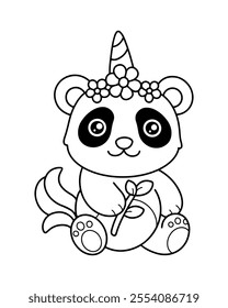 Cute unicorn panda coloring page illustration