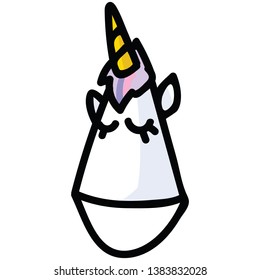 Cute unicorn party hat cartoon vector illustration motif set. Hand drawn for special occassion. Magical celebration graphics. Girls birthday web buttons.