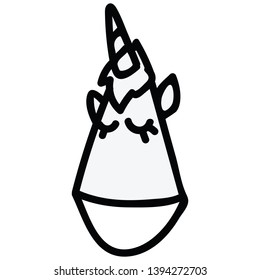 Cute unicorn party hat cartoon vector illustration motif set. Hand drawn for special occassion.Celebration graphics. Birthday web buttons.