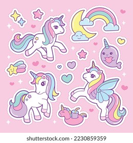 cute unicorn patch stickers illustration