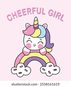 Cute unicorn pattern cartoon on sprinkles rainbow: Series fairy girl child pony kawaii animal character 