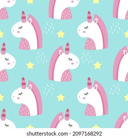 Cute unicorn pattern seamless vector illustration for print design.