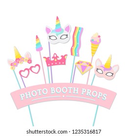 Cute Unicorn Photo Booth Party Props Vector