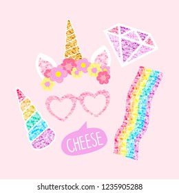 Cute unicorn photo booth party props vector