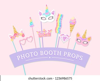 Cute Unicorn Photo Booth Party Props Vector