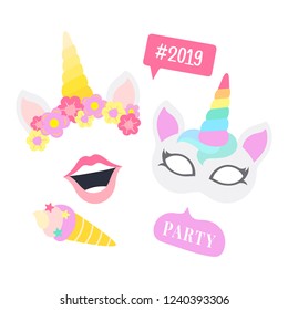 Cute unicorn photo booth party props vector