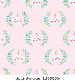 Cute unicorn pig with blush seamless pattern