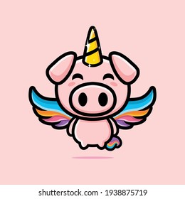 Cute Unicorn Pig Mascot Design