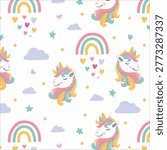 Cute unicorn, and pink background decoration. Seamless repeating pattern texture background design for fashion fabrics, textile graphics, prints etc