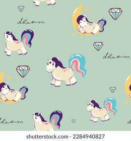 Cute unicorn, and pink background decoration. Seamless repeating pattern texture background design for fashion fabrics, textile graphics, prints etc