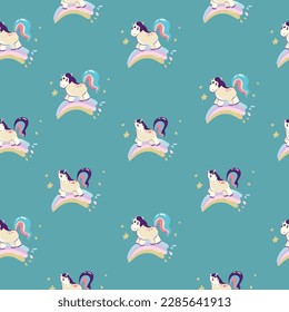 Cute unicorn, and pink background decoration. Seamless repeating pattern texture background design for fashion fabrics, textile graphics, prints etc,