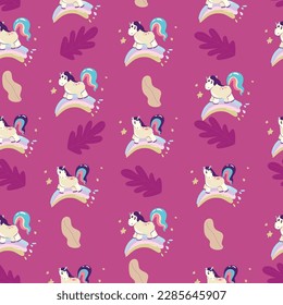 Cute unicorn, and pink background decoration. Seamless repeating pattern texture background design for fashion fabrics, textile graphics, prints etc
