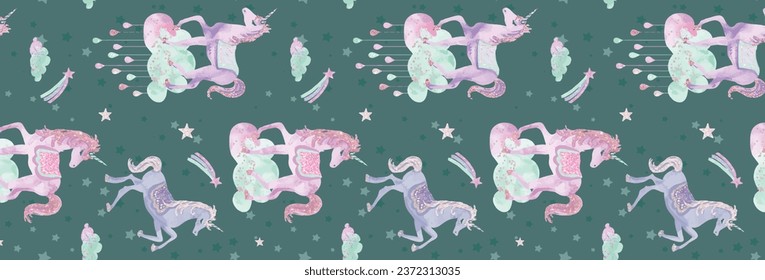 Cute unicorn, and pink background decoration. Seamless repeating pattern texture background design for fashion fabrics, textile graphics, prints etc