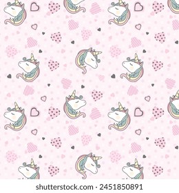 Cute unicorn, and pink background decoration. Seamless repeating pattern texture background design for fashion fabrics, textile graphics, prints etc