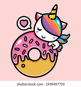 Cute Unicorn With Pink Donut