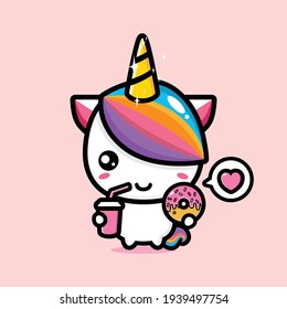 cute unicorn with pink donut