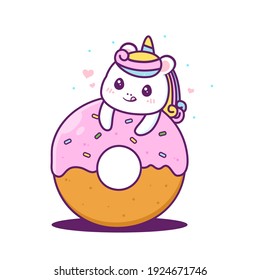 cute unicorn with pink doughnut