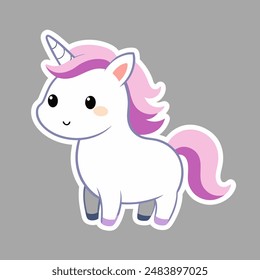 A cute unicorn with pink mane and tail on gray background