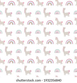 Cute unicorn and pink rainbow seamless pattern 