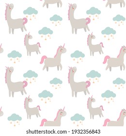 Cute unicorn and pink rainbow seamless pattern 