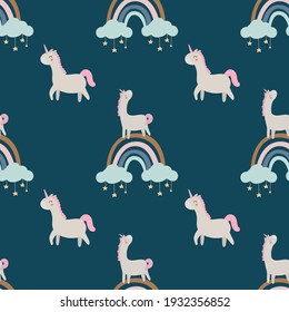 Cute unicorn and pink rainbow seamless pattern 