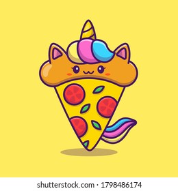 Cute Unicorn Pizza Cartoon Vector Icon Illustration. Animal Food Icon Concept Isolated Premium Vector. Flat Cartoon Style