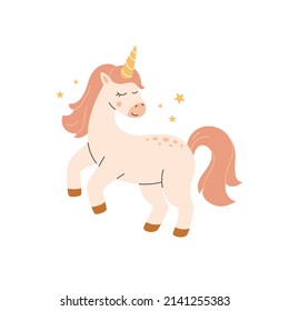 Cute Unicorn pony cartoon jump, Nursery decoration, vector character, Fairytale horse. Scandinavian simple style