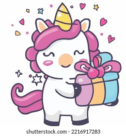 Cute Unicorn pony cartoon pastel background, fairy tale characters kawaii animals horse (flat Girly doodles)