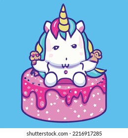 Cute Unicorn pony cartoon pastel background, fairy tale characters kawaii animals horse (flat Girly doodles)