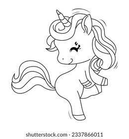 cute unicorn pony outline coloring rainbow vector drawing