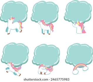 Cute unicorn pop frame illustration set