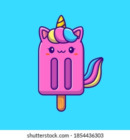 Cute Unicorn Popsicle Cartoon Vector Icon Illustration. Animal Food Icon Concept Isolated Premium Vector. Flat Cartoon Style