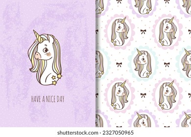 Cute unicorn portrait illustration