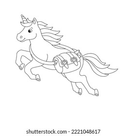 Cute unicorn postman. Coloring book page for kids. Cartoon style character. Vector illustration isolated on white background.