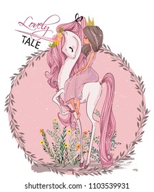 Cute unicorn with princess