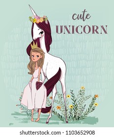 Cute unicorn with princess