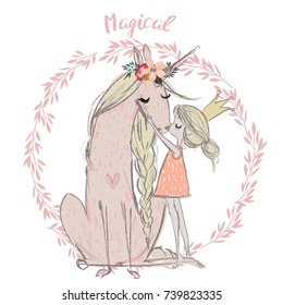 Cute unicorn with princess