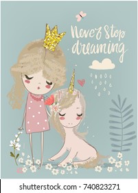 Cute unicorn with princess