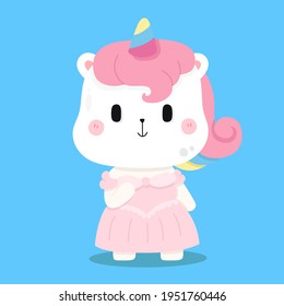 Cute Unicorn princess cartoon vector animal illustrations